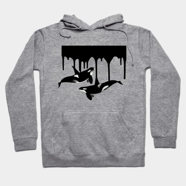 Orca Killer Whale Paint Drips Hoodie by ColorFlowCreations